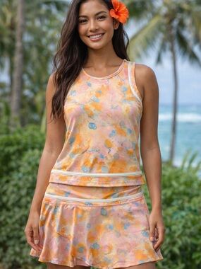 Ideology 2-Piece Active Set XL Watercolor Skort & Tank Athletic Outfit E180